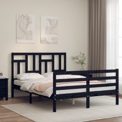 vidaXL Massivholzbett mit Kopfteil Schwarz 120x200 cm