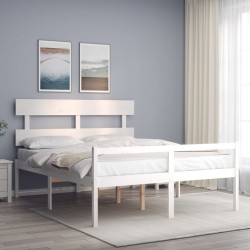 vidaXL Seniorenbett mit Kopfteil 160x200 cm Weiß Massivholz