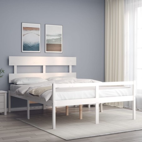 vidaXL Seniorenbett mit Kopfteil 160x200 cm Weiß Massivholz
