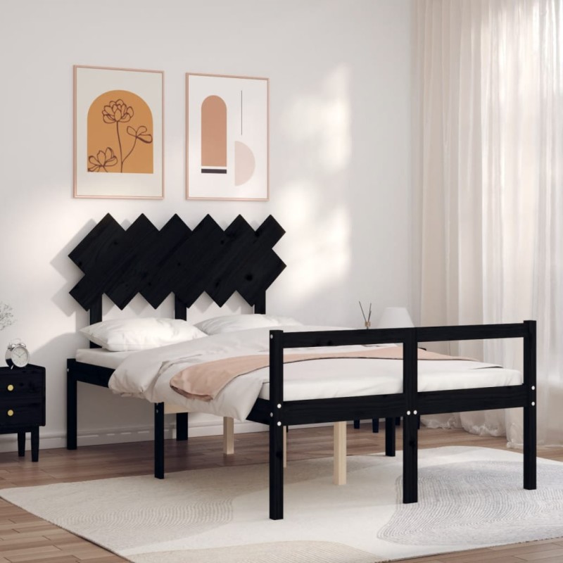 vidaXL Massivholzbett mit Kopfteil Schwarz vidaXL Massivholzbett mit Kopfteil Schwarz