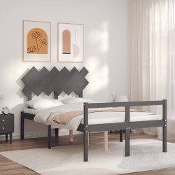 vidaXL Seniorenbett mit Kopfteil Grau Massivholz
