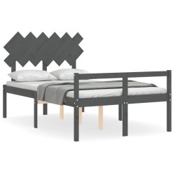 vidaXL Seniorenbett mit Kopfteil Grau Massivholz