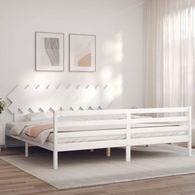 vidaXL Massivholzbett mit Kopfteil Weiß 200x200 cm vidaXL Massivholzbett mit Kopfteil Weiß 200x200 cm