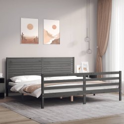 vidaXL Massivholzbett mit Kopfteil Grau 200x200 cm