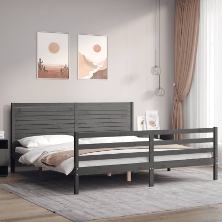 vidaXL Massivholzbett mit Kopfteil Grau 200x200 cm