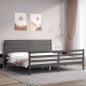 vidaXL Massivholzbett mit Kopfteil Grau 200x200 cm
