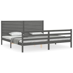 vidaXL Massivholzbett mit Kopfteil Grau 200x200 cm
