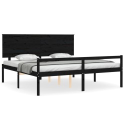 vidaXL Massivholzbett mit Kopfteil Schwarz 200x200 cm