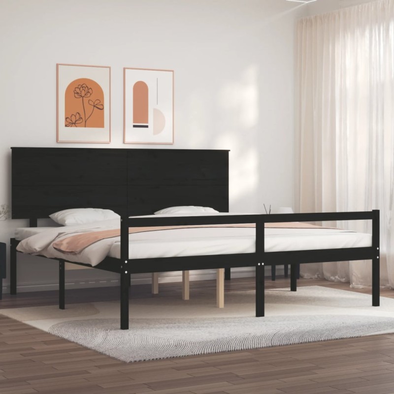 vidaXL Massivholzbett mit Kopfteil Schwarz vidaXL Massivholzbett mit Kopfteil Schwarz