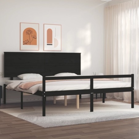 vidaXL Massivholzbett mit Kopfteil Schwarz