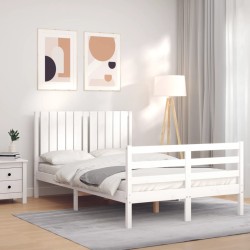 vidaXL Massivholzbett mit Kopfteil Weiß 120x200 cm
