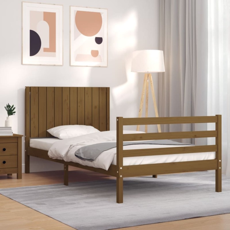 vidaXL Massivholzbett mit Kopfteil Honigbraun 100x200 cm vidaXL Massivholzbett mit Kopfteil Honigbraun 100x200 cm