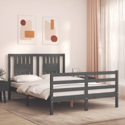 vidaXL Massivholzbett mit Kopfteil Grau 140x190 cm