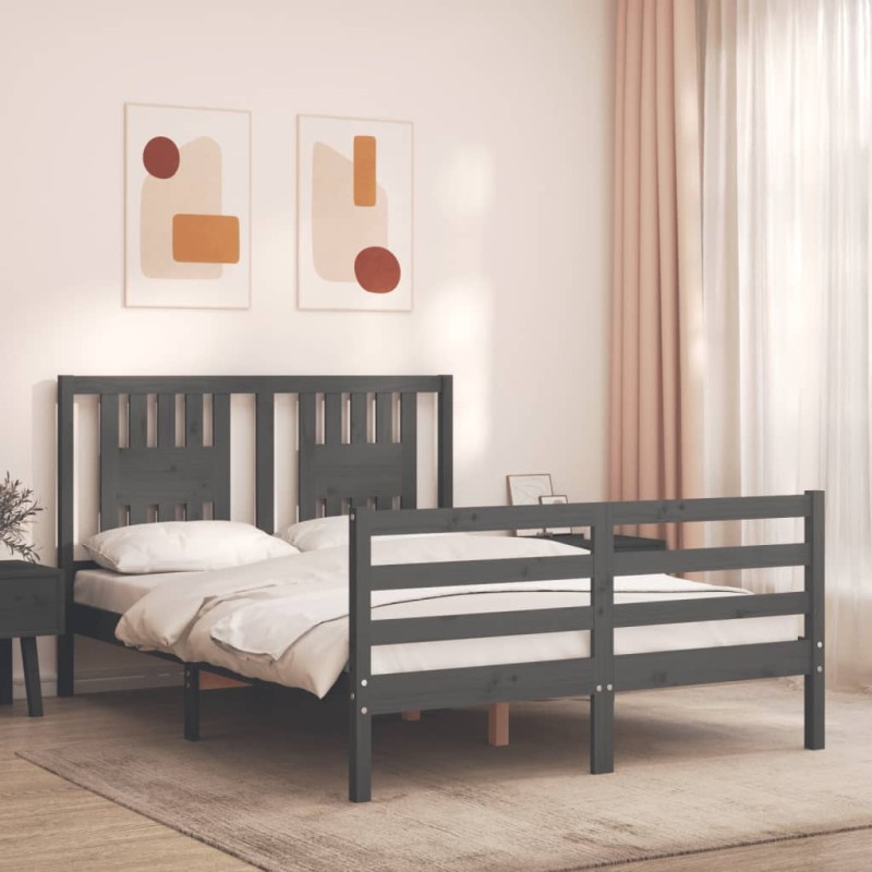 vidaXL Massivholzbett mit Kopfteil Grau 140x190 cm vidaXL Massivholzbett mit Kopfteil Grau 140x190 cm