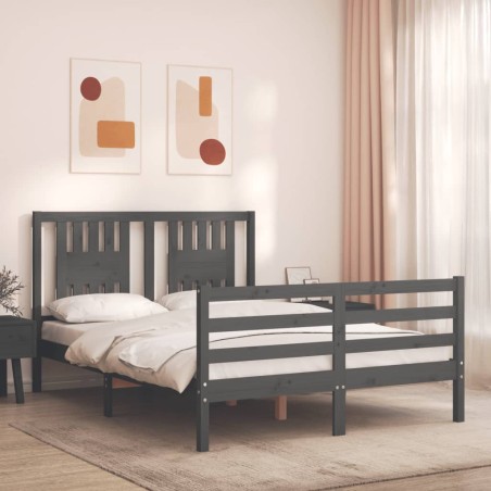 vidaXL Massivholzbett mit Kopfteil Grau 140x190 cm