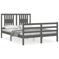 vidaXL Massivholzbett mit Kopfteil Grau 140x190 cm