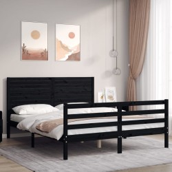 vidaXL Massivholzbett mit Kopfteil Schwarz 160x200 cm