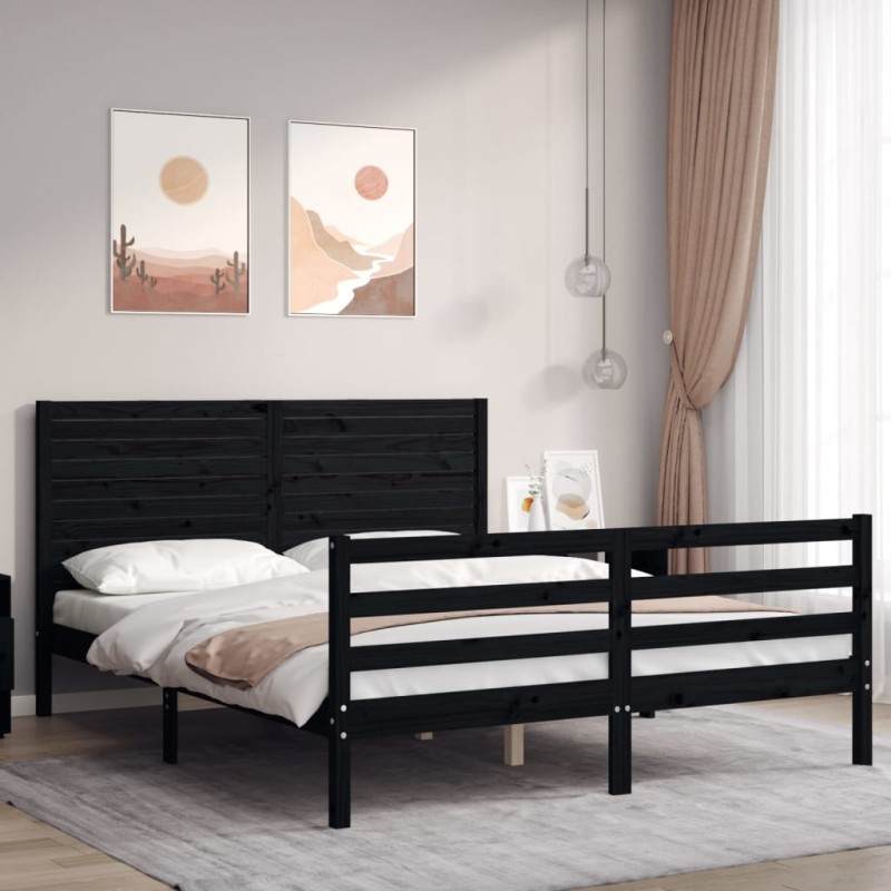 vidaXL Massivholzbett mit Kopfteil Schwarz 160x200 cm vidaXL Massivholzbett mit Kopfteil Schwarz 160x200 cm