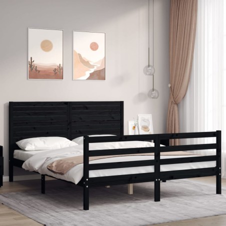 vidaXL Massivholzbett mit Kopfteil Schwarz 160x200 cm