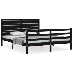 vidaXL Massivholzbett mit Kopfteil Schwarz 160x200 cm