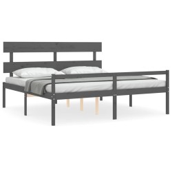 vidaXL Massivholzbett mit Kopfteil Grau 200x200 cm