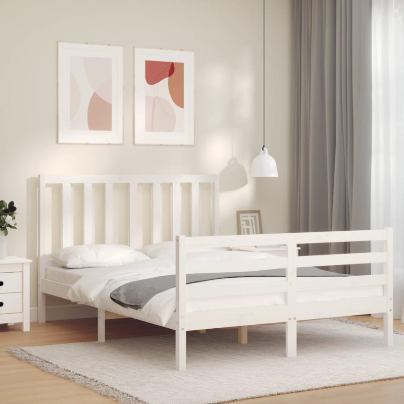 vidaXL Massivholzbett mit Kopfteil Weiß 120x200 cm vidaXL Massivholzbett mit Kopfteil Weiß 120x200 cm