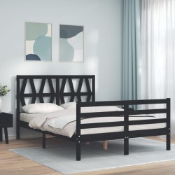 vidaXL Massivholzbett mit Kopfteil Schwarz 140x200 cm