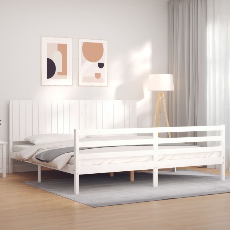 vidaXL Massivholzbett mit Kopfteil Weiß 200x200 cm vidaXL Massivholzbett mit Kopfteil Weiß 200x200 cm