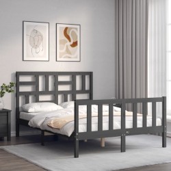 vidaXL Massivholzbett mit Kopfteil Grau 120x200 cm