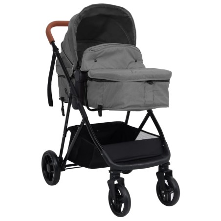 vidaXL 2-in-1 Kinderwagen Hellgrau und Schwarz Stahl