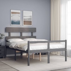 vidaXL Massivholzbett mit Kopfteil Grau 140x200 cm