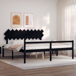vidaXL Massivholzbett mit Kopfteil Schwarz 200x200 cm