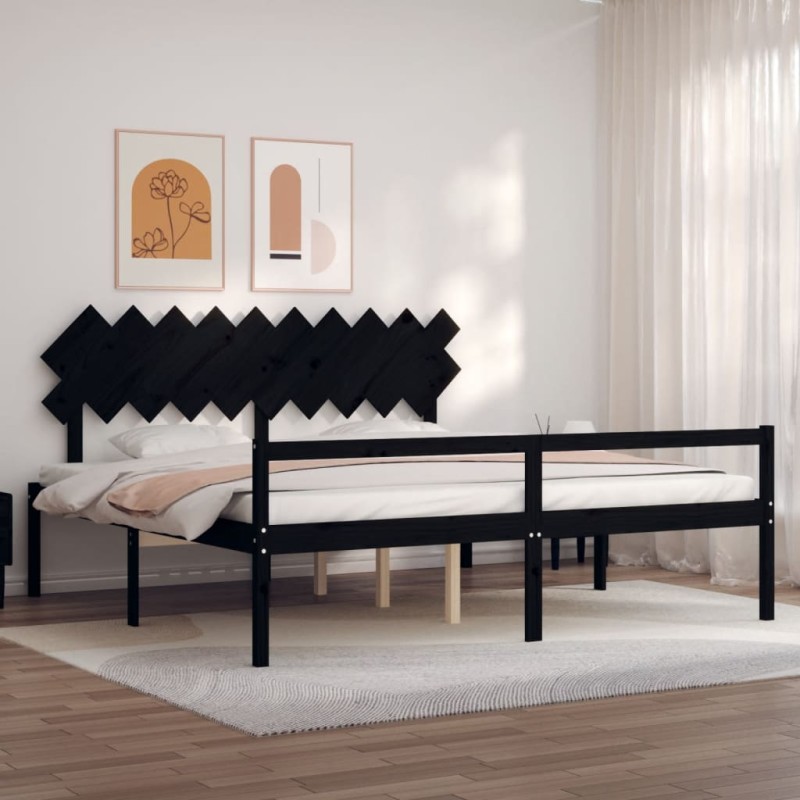 vidaXL Massivholzbett mit Kopfteil Schwarz 200x200 cm vidaXL Massivholzbett mit Kopfteil Schwarz 200x200 cm