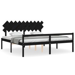 vidaXL Massivholzbett mit Kopfteil Schwarz 200x200 cm