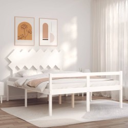 vidaXL Seniorenbett mit Kopfteil Weiß Kingsize Massivholz