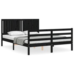 vidaXL Massivholzbett mit Kopfteil Schwarz 160x200 cm