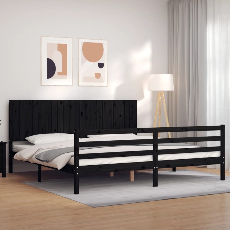 vidaXL Massivholzbett mit Kopfteil Schwarz 200x200 cm vidaXL Massivholzbett mit Kopfteil Schwarz 200x200 cm