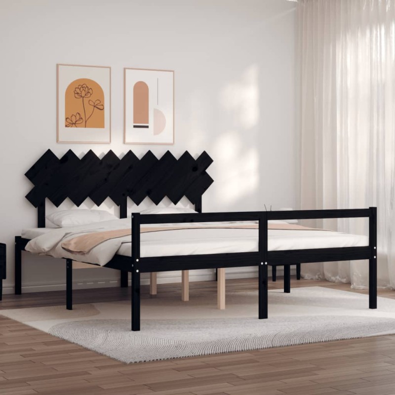vidaXL Massivholzbett mit Kopfteil Schwarz vidaXL Massivholzbett mit Kopfteil Schwarz