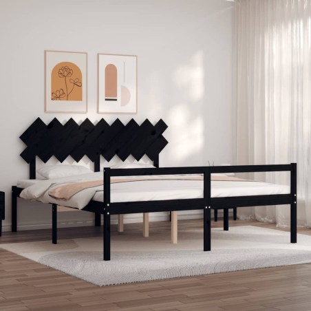 vidaXL Massivholzbett mit Kopfteil Schwarz