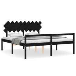 vidaXL Massivholzbett mit Kopfteil Schwarz