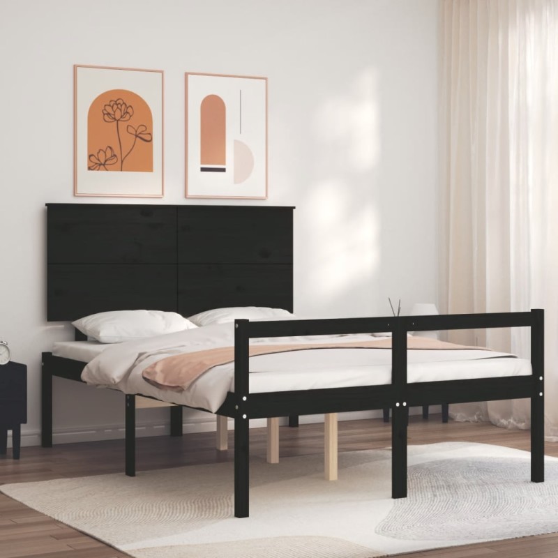 vidaXL Massivholzbett mit Kopfteil Schwarz 140x200 cm vidaXL Massivholzbett mit Kopfteil Schwarz 140x200 cm