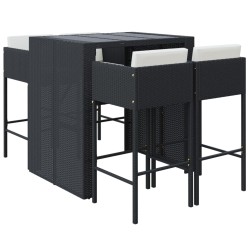 vidaXL 5-tlg. Gartenbar-Set mit Kissen Schwarz Poly Rattan