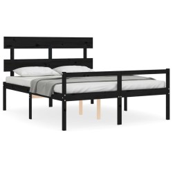 vidaXL Seniorenbett mit Kopfteil Schwarz Kingsize Massivholz