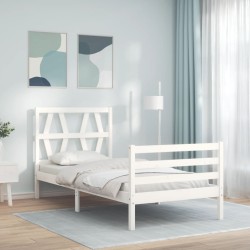vidaXL Massivholzbett mit Kopfteil Weiß 100x200 cm