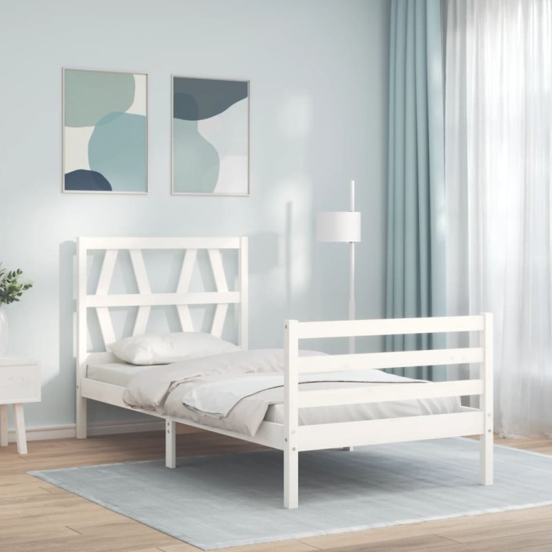 vidaXL Massivholzbett mit Kopfteil Weiß 100x200 cm vidaXL Massivholzbett mit Kopfteil Weiß 100x200 cm