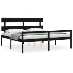 vidaXL Massivholzbett mit Kopfteil Schwarz