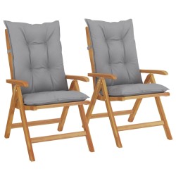 vidaXL Gartenstühle mit Kissen 2 Stk. Massivholz Teak