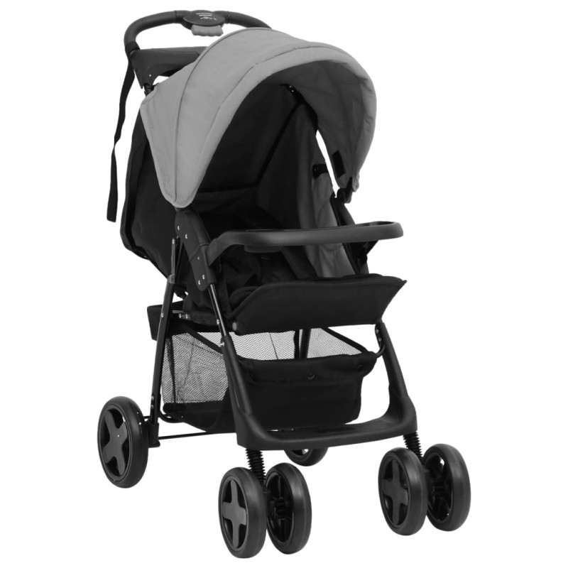 2-in-1 Kinderwagen Hellgrau und Schwarz Stahl 2-in-1 Kinderwagen Hellgrau und Schwarz Stahl