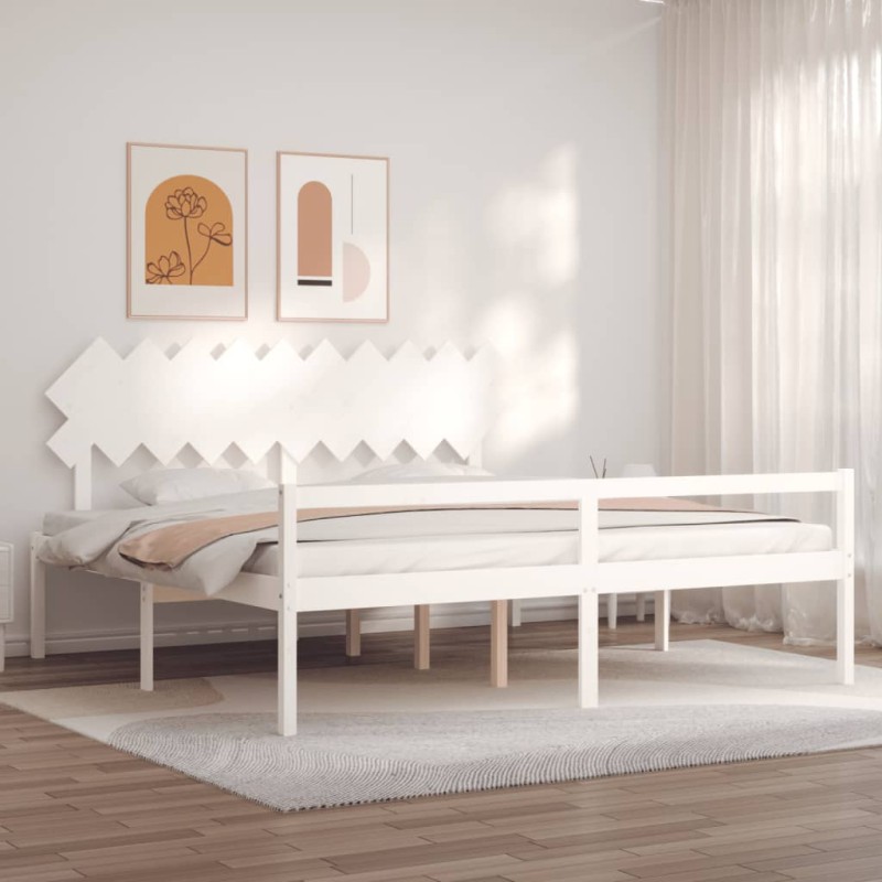 vidaXL Massivholzbett mit Kopfteil Weiß 200x200 cm vidaXL Massivholzbett mit Kopfteil Weiß 200x200 cm
