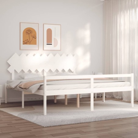 vidaXL Massivholzbett mit Kopfteil Weiß 200x200 cm